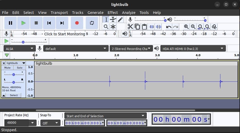 Audacity-Oberfläche mit geladener Audiodatei